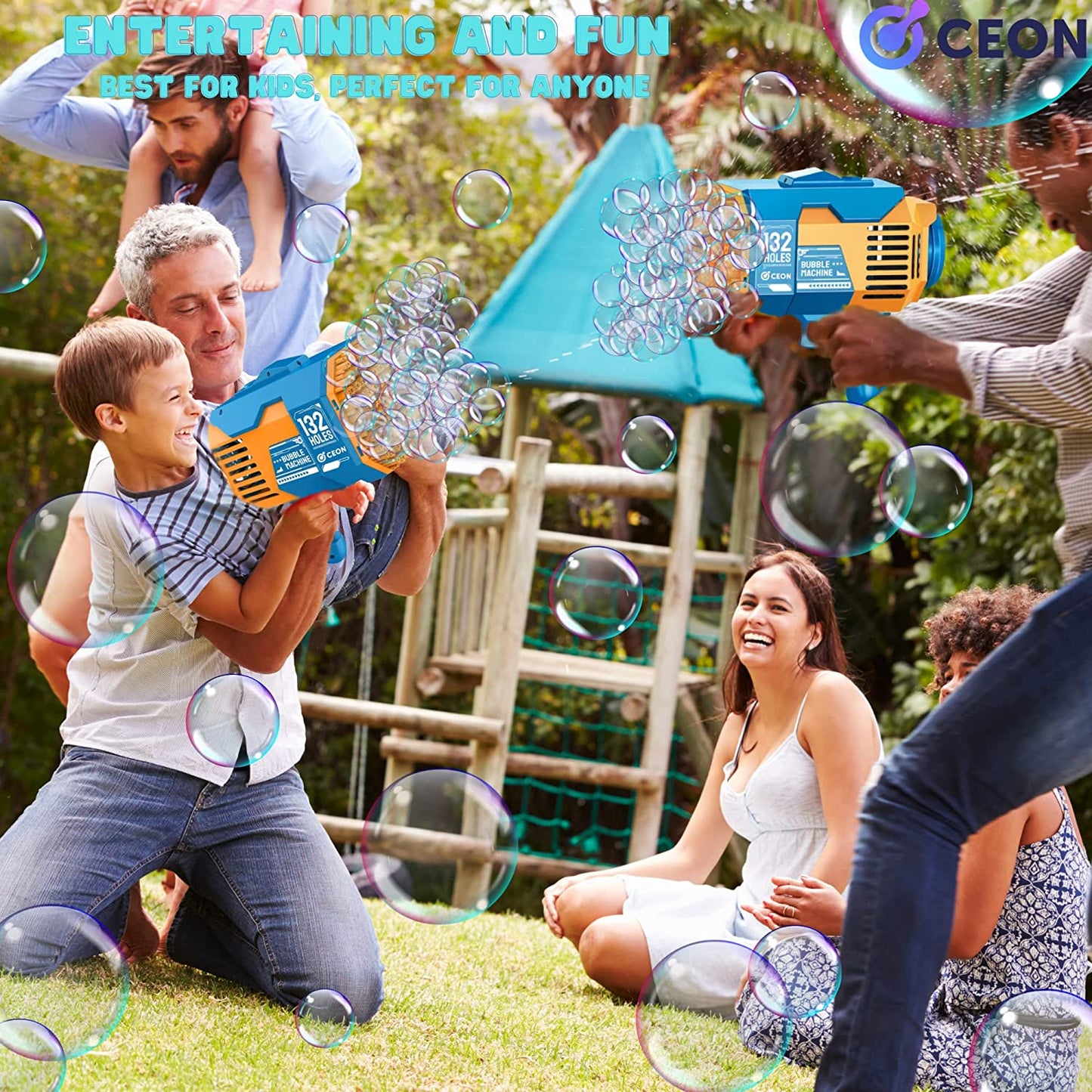 132 Holes Bubble Rocket Launcher with Lights - Blue