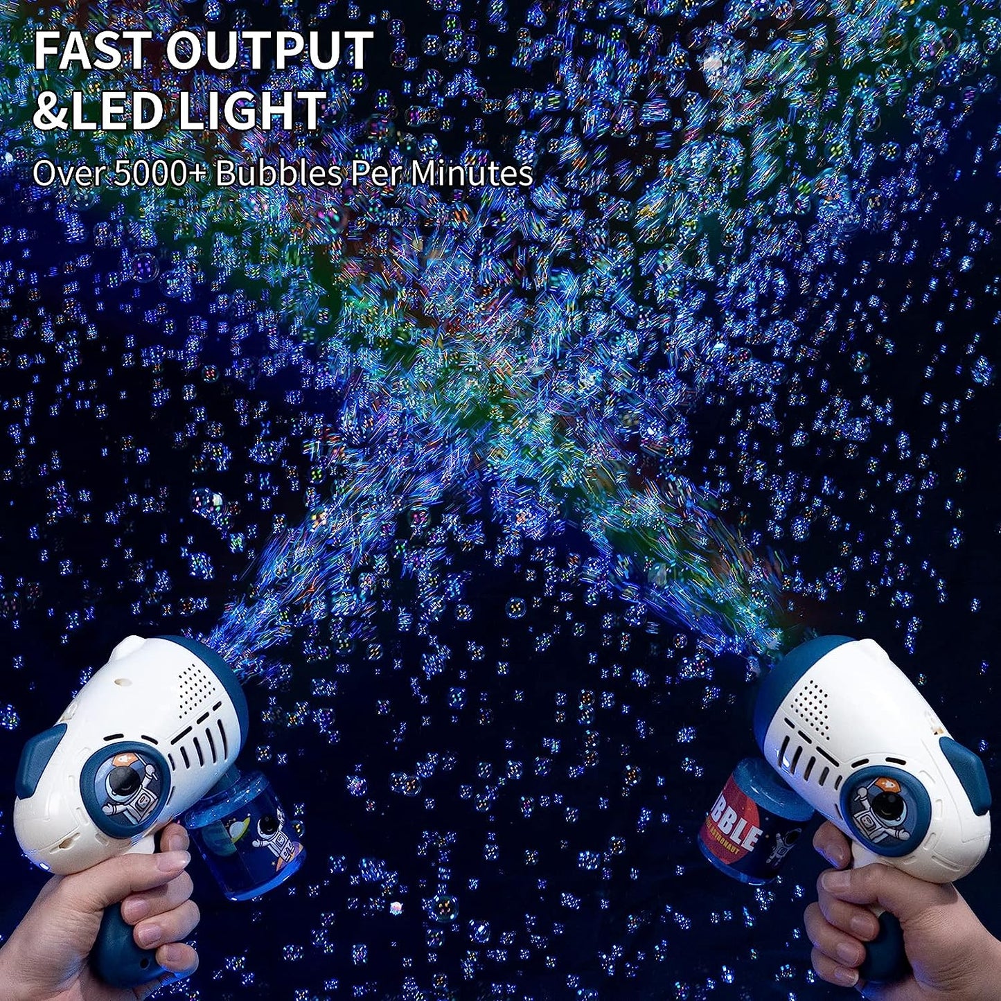 8 Hole Bubble Gun Bubble Maker with 5000+ Bubbles Blue