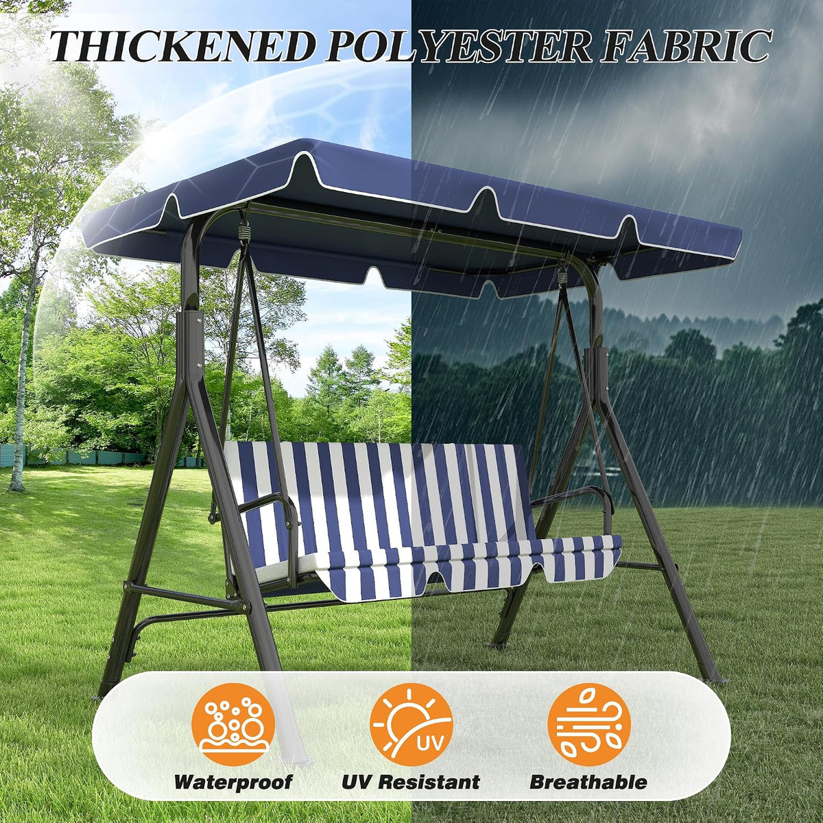 Outdoor Three-Seater Swing Chair - Blue