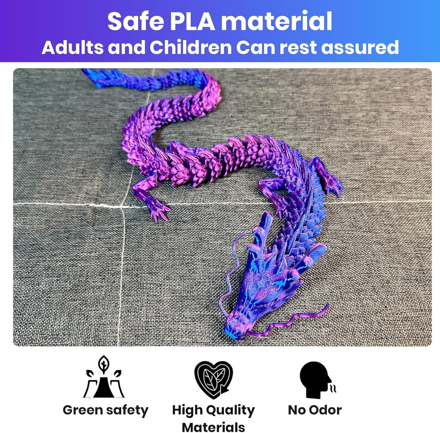 3D Printed Dragon Figurine Articulated Model Toy Purple