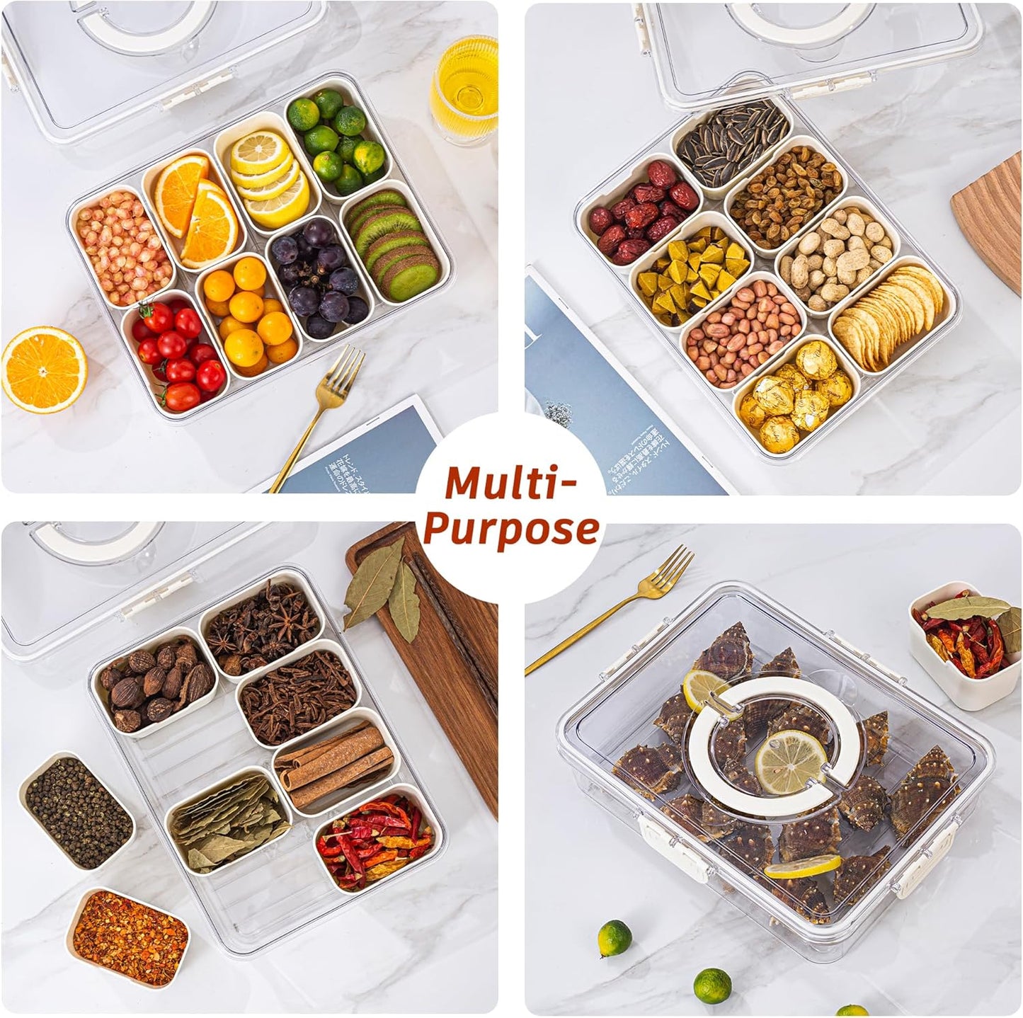 Snackle Box with Lid – 8-Compartment Charcuterie Tray Organizer
