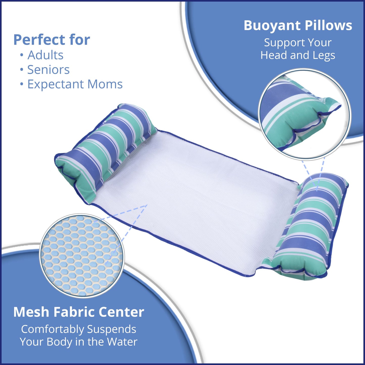 Inflatable Pool Water Float Hammock Lounger Pool Hammock Float -Blue & White