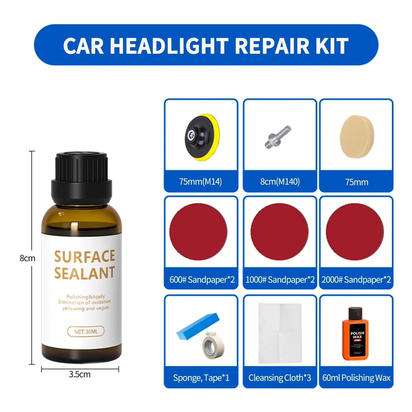 Car Headlight Restoration Kit Headlamp Lens Restore Oxidation Yellow Scratch Repair Liquid Polymer Chemical Polishing