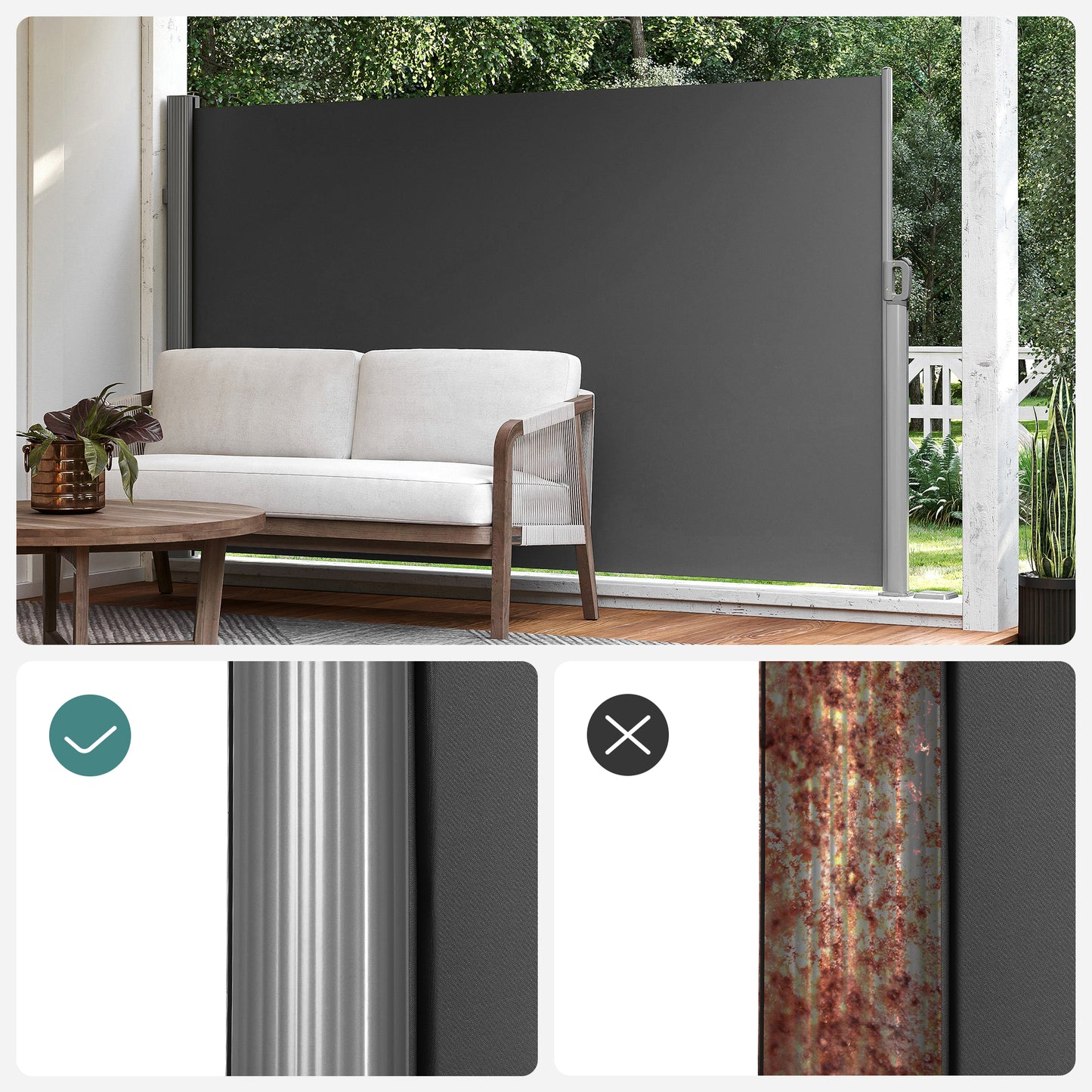 Premium Aluminium Side Awning for Balcony and Terrace 180x350cm