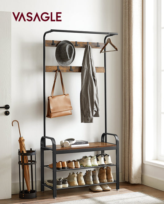 VASAGLE Coat Rack, Coat Stand with Shoe Storage Bench