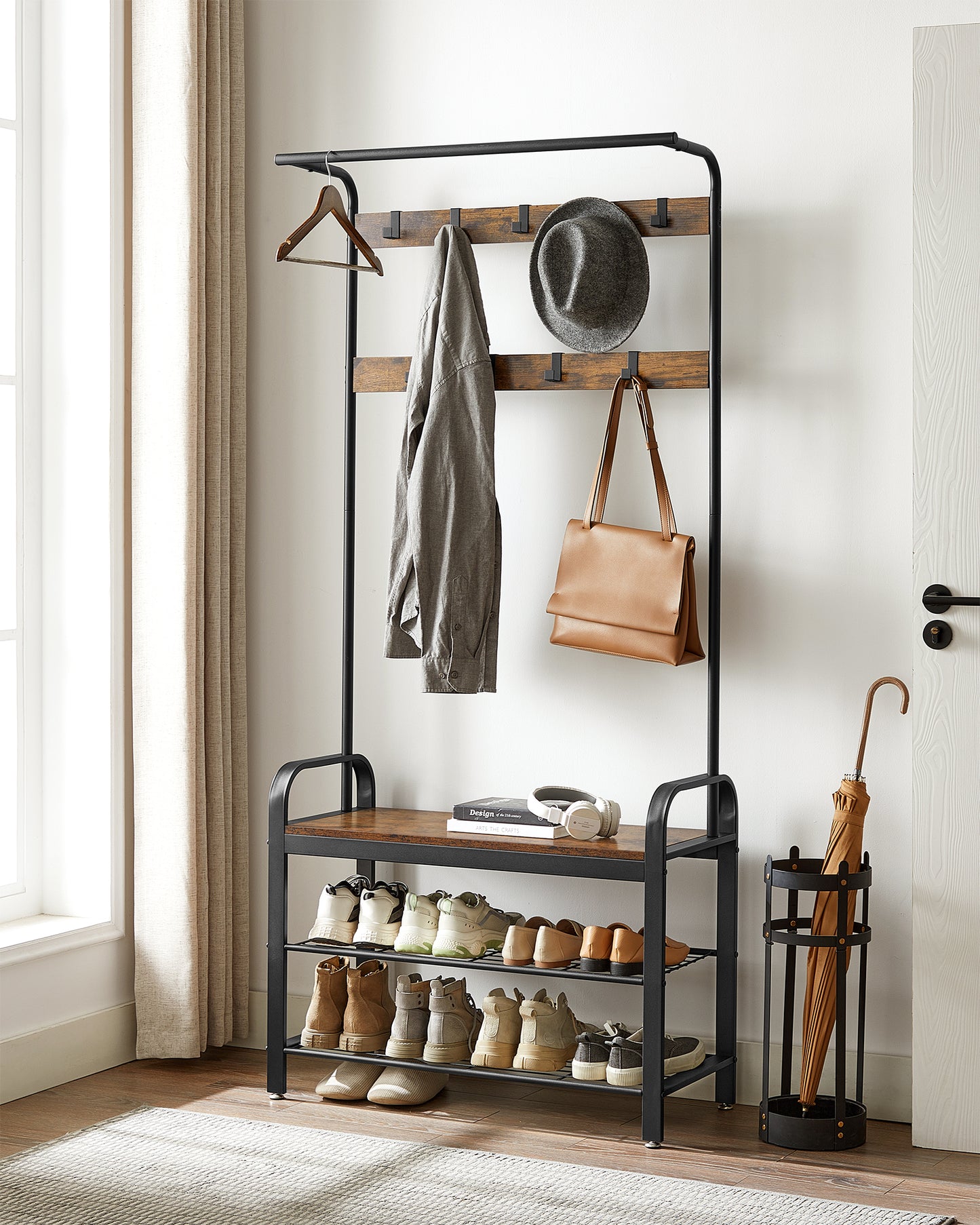 VASAGLE Coat Rack, Coat Stand with Shoe Storage Bench