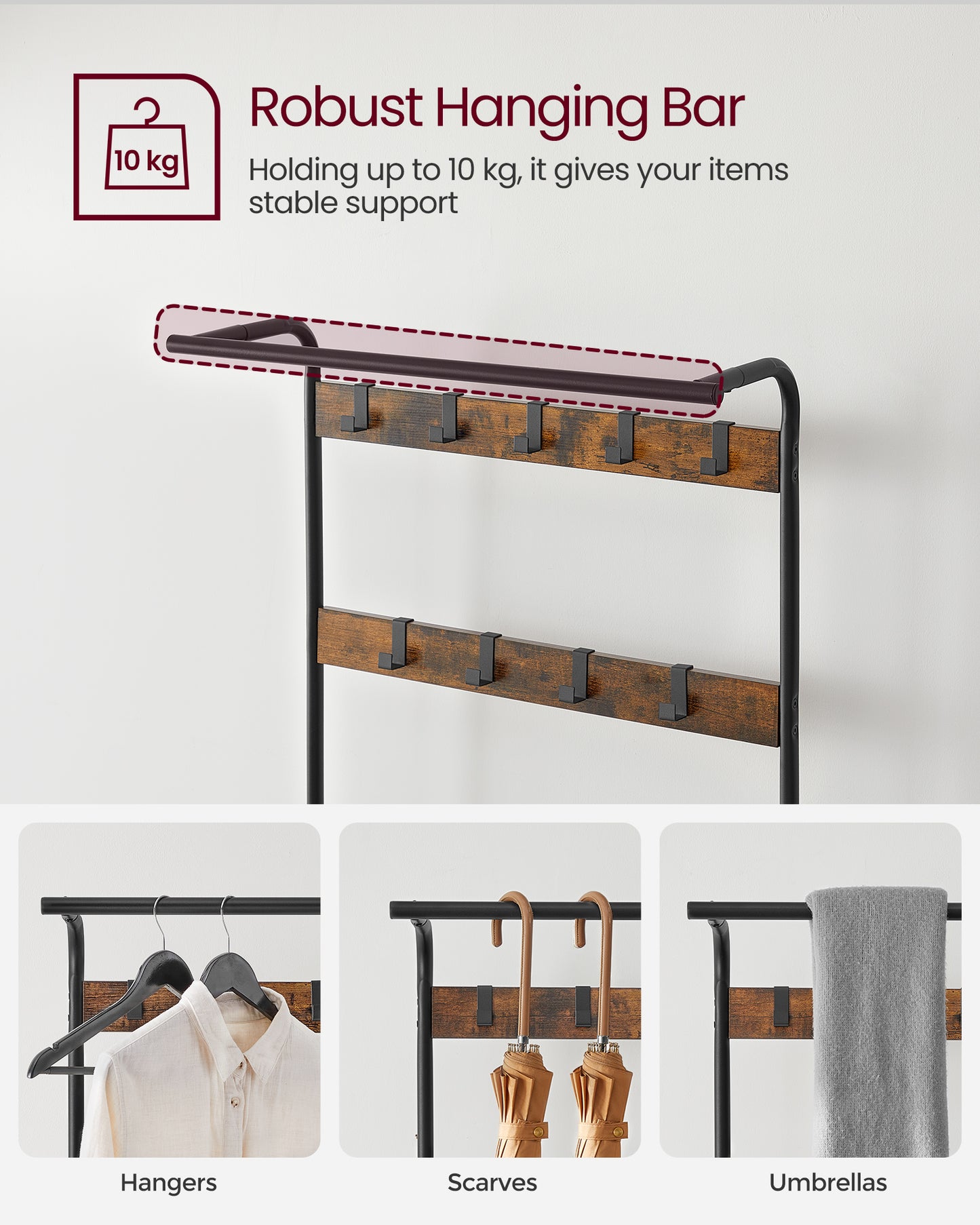 VASAGLE Coat Rack, Coat Stand with Shoe Storage Bench