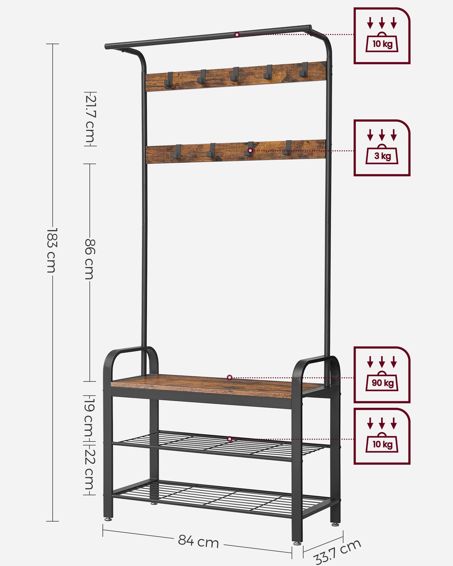 VASAGLE Coat Rack, Coat Stand with Shoe Storage Bench