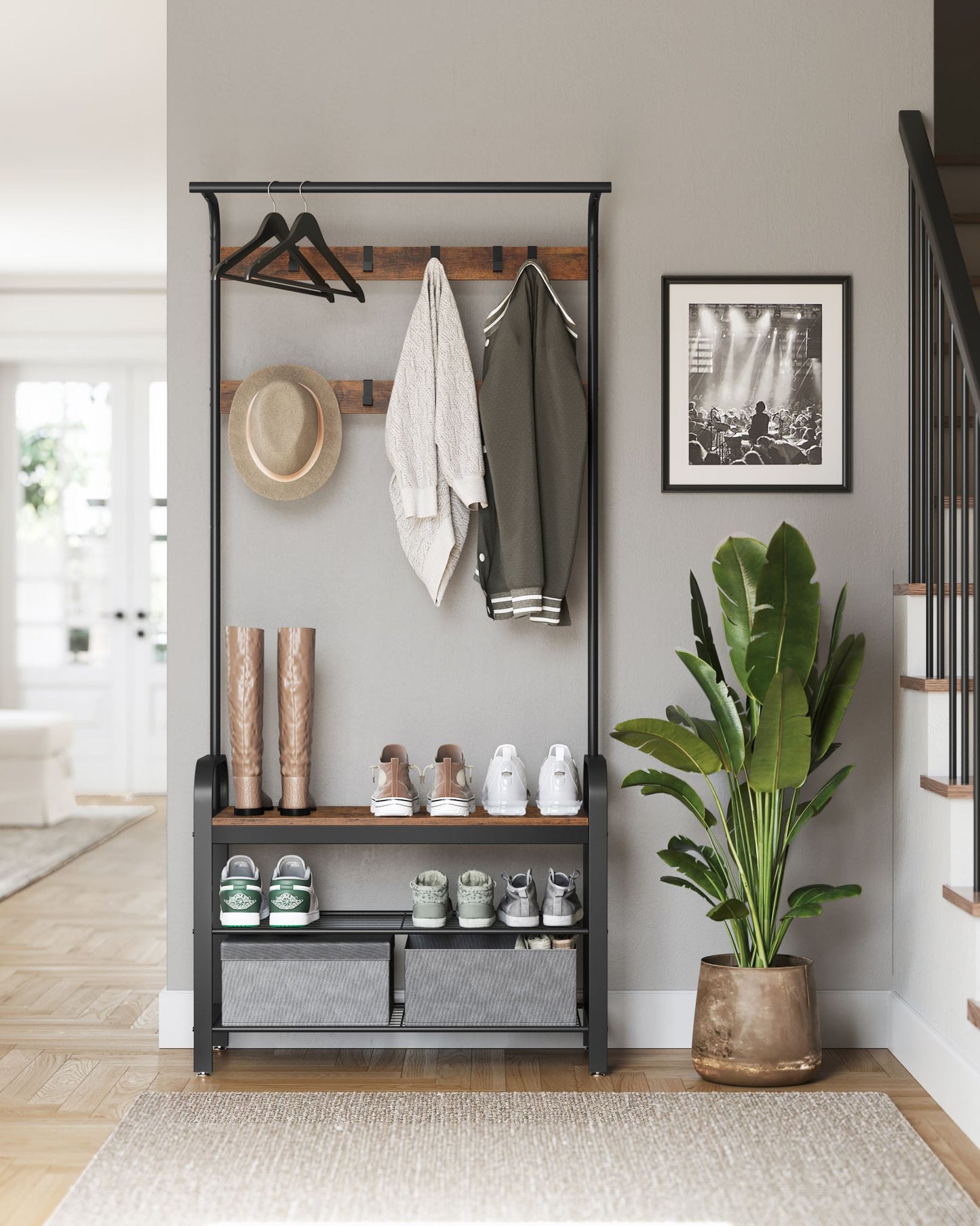 VASAGLE Coat Rack, Coat Stand with Shoe Storage Bench