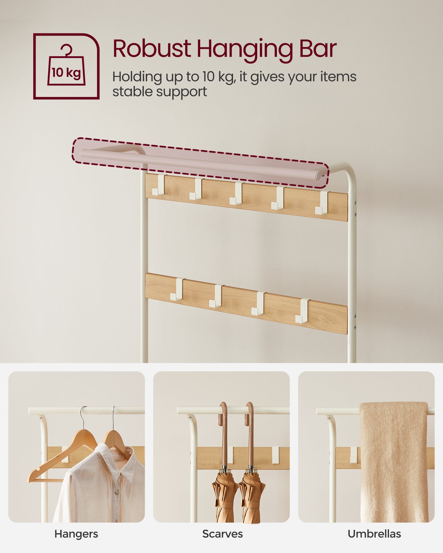 VASAGLE Coat Rack, Coat Stand with Shoe Storage Bench