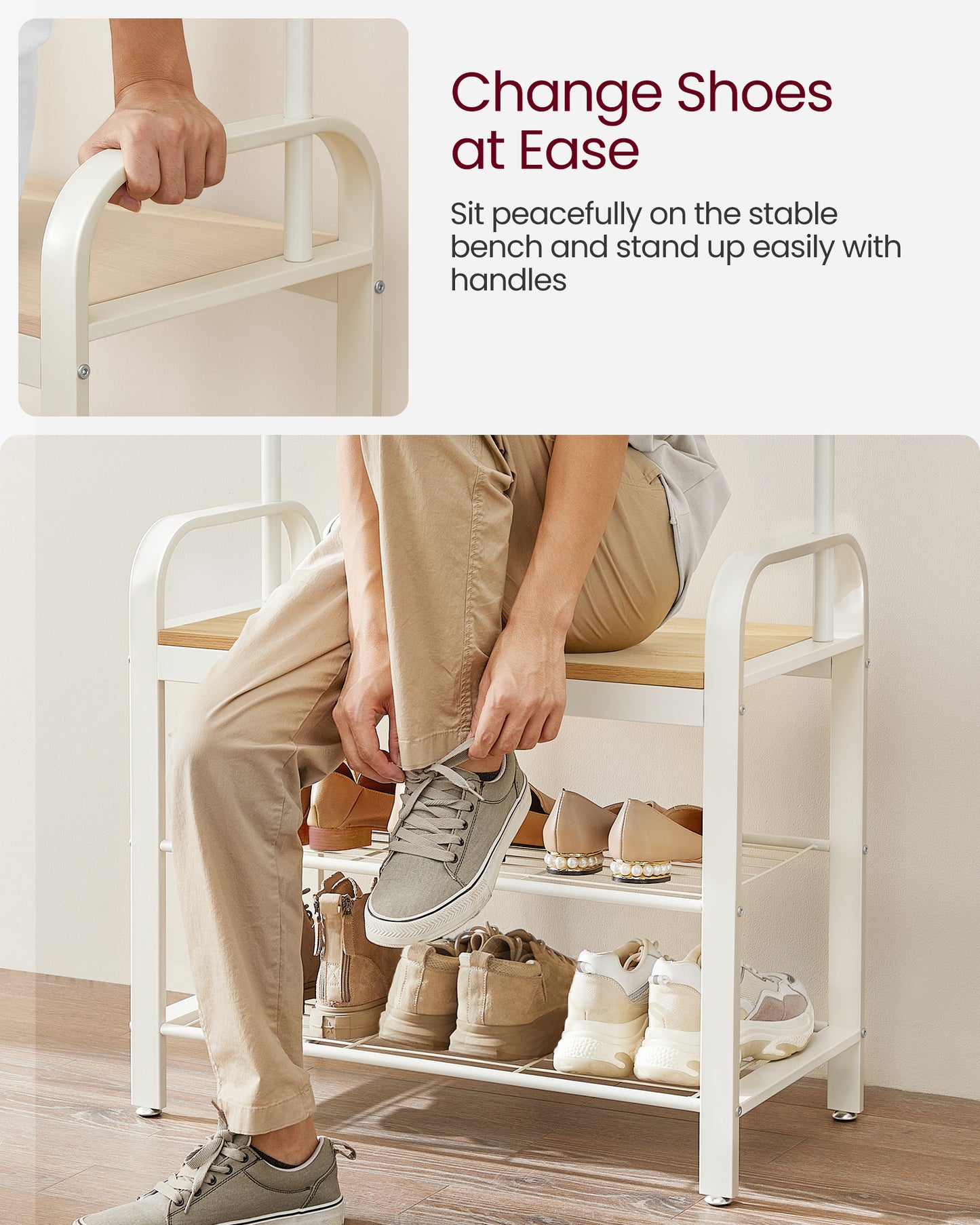 VASAGLE Coat Rack, Coat Stand with Shoe Storage Bench
