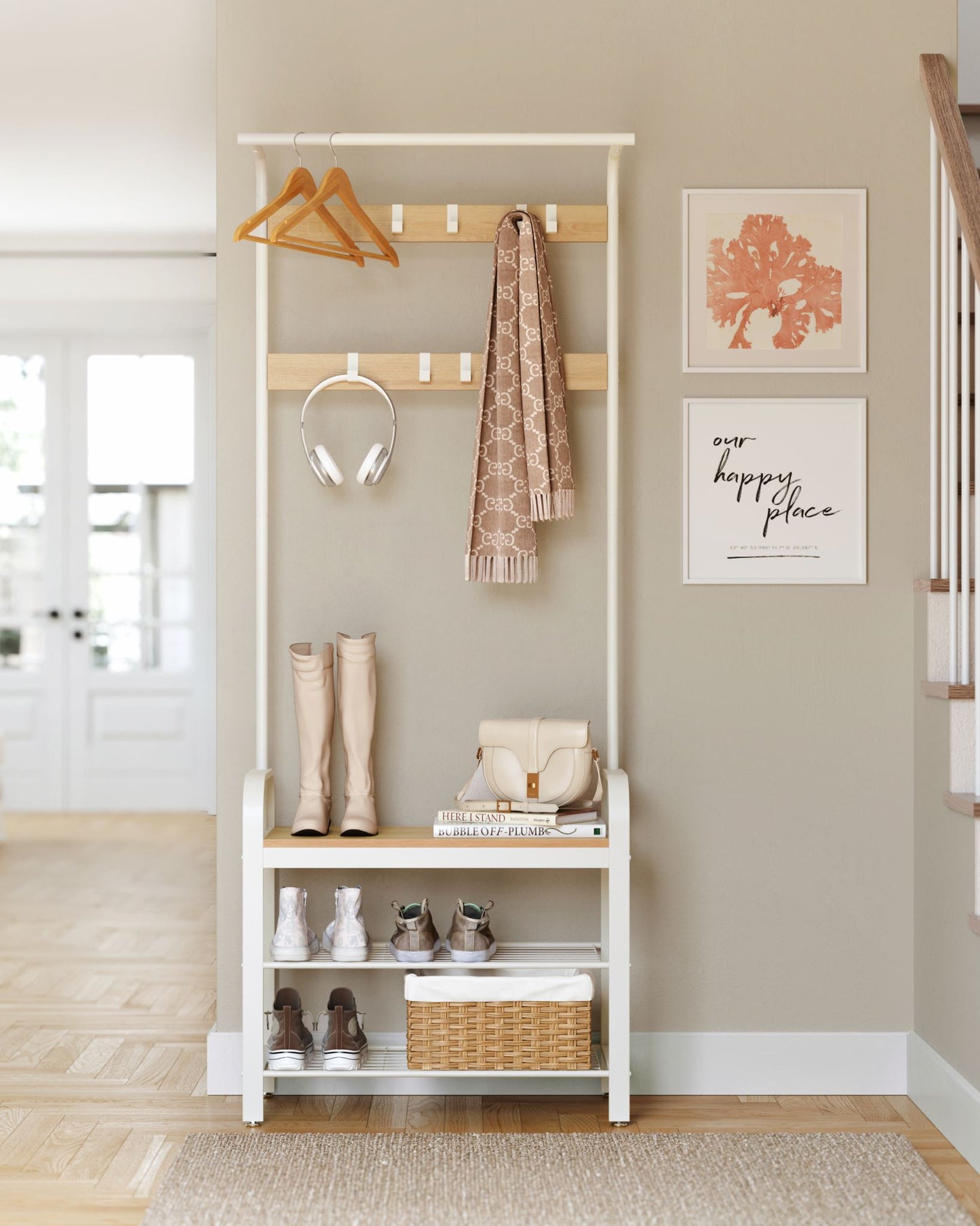 VASAGLE Coat Rack, Coat Stand with Shoe Storage Bench