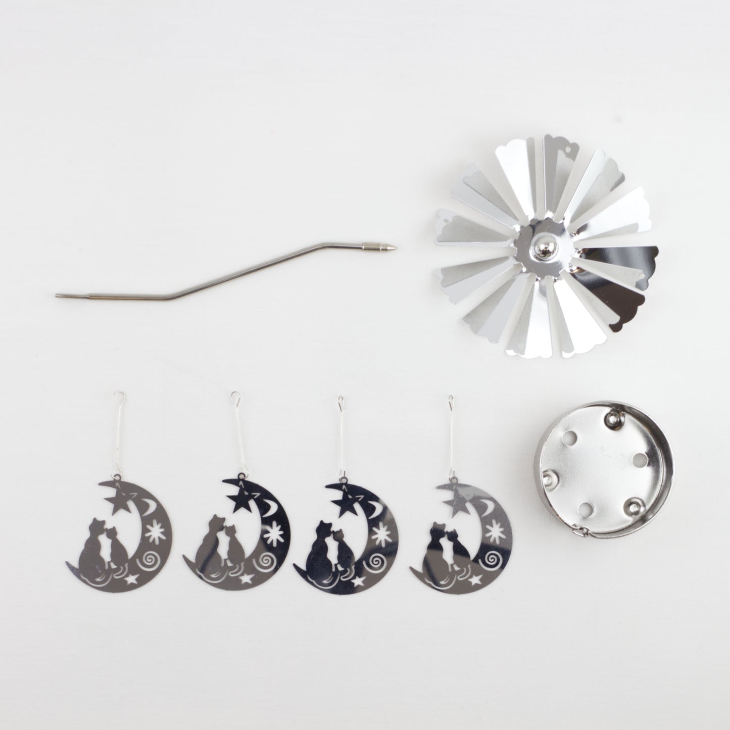 Rotating Candle Holder Metal Silver Tealight Candle Holder - Cat on the moon