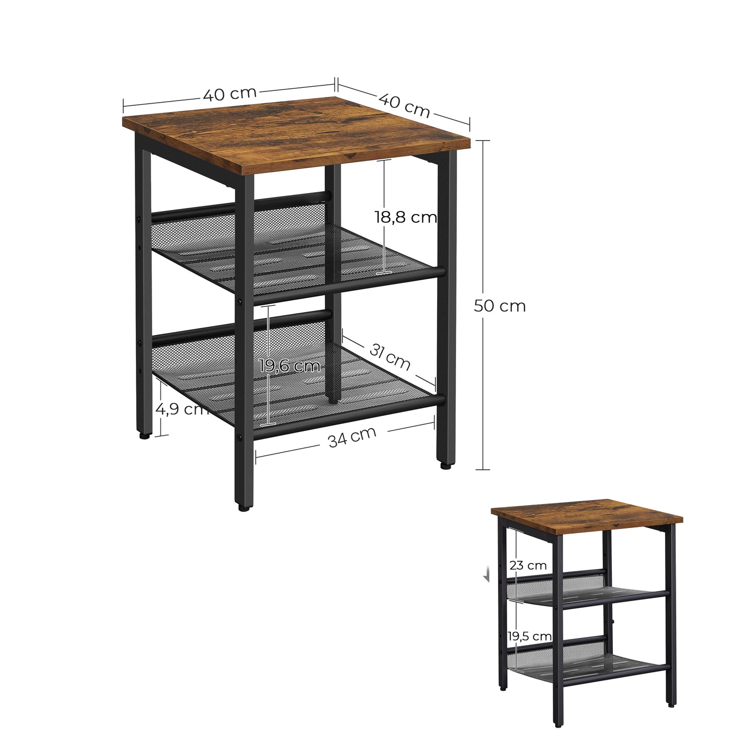 VASAGLE Side Table Set, Nightstand, Industrial Set of 2 Bedside Tables