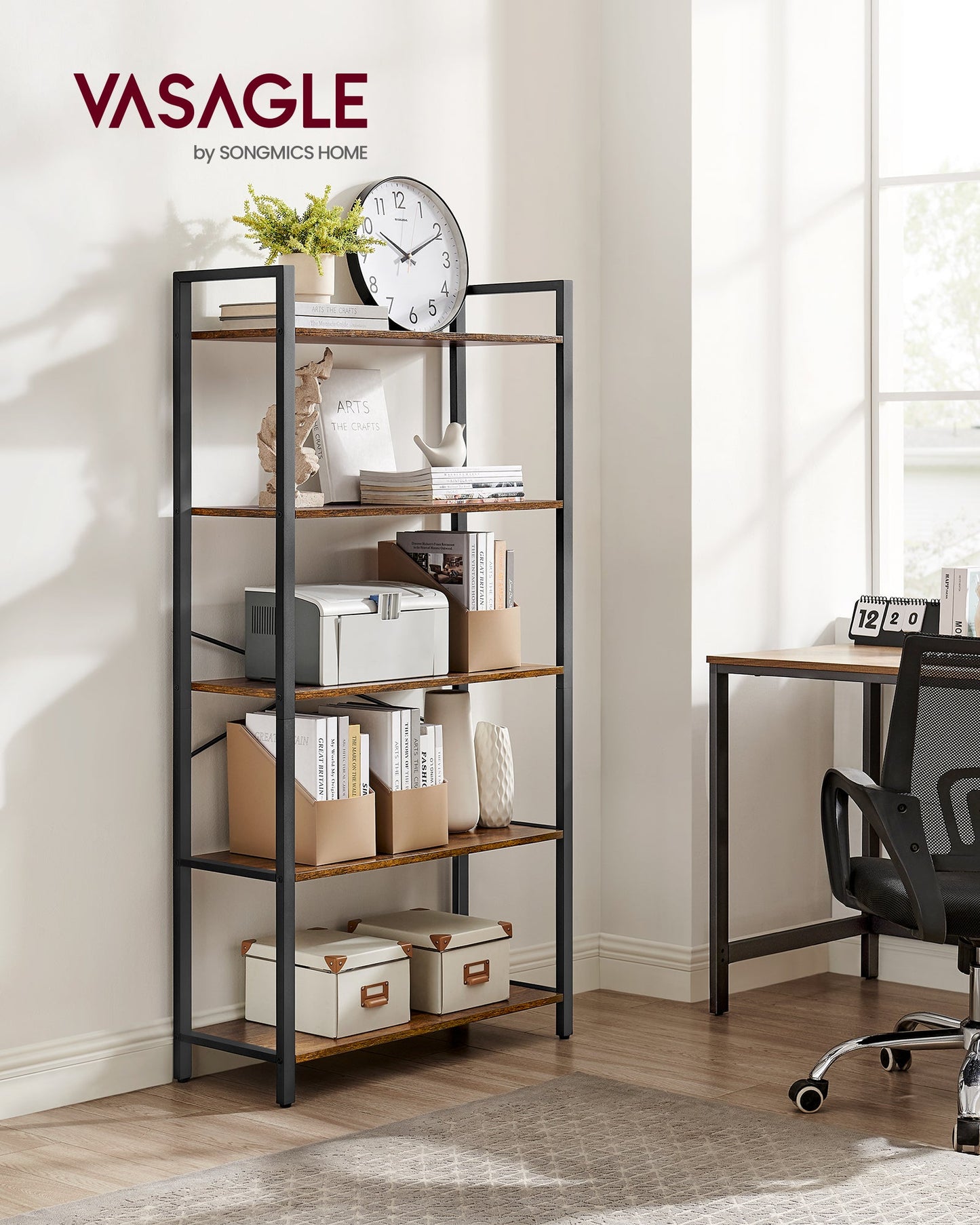 VASAGLE 5-Tier Bookshelf, Tall Bookcase, Shelving Unit