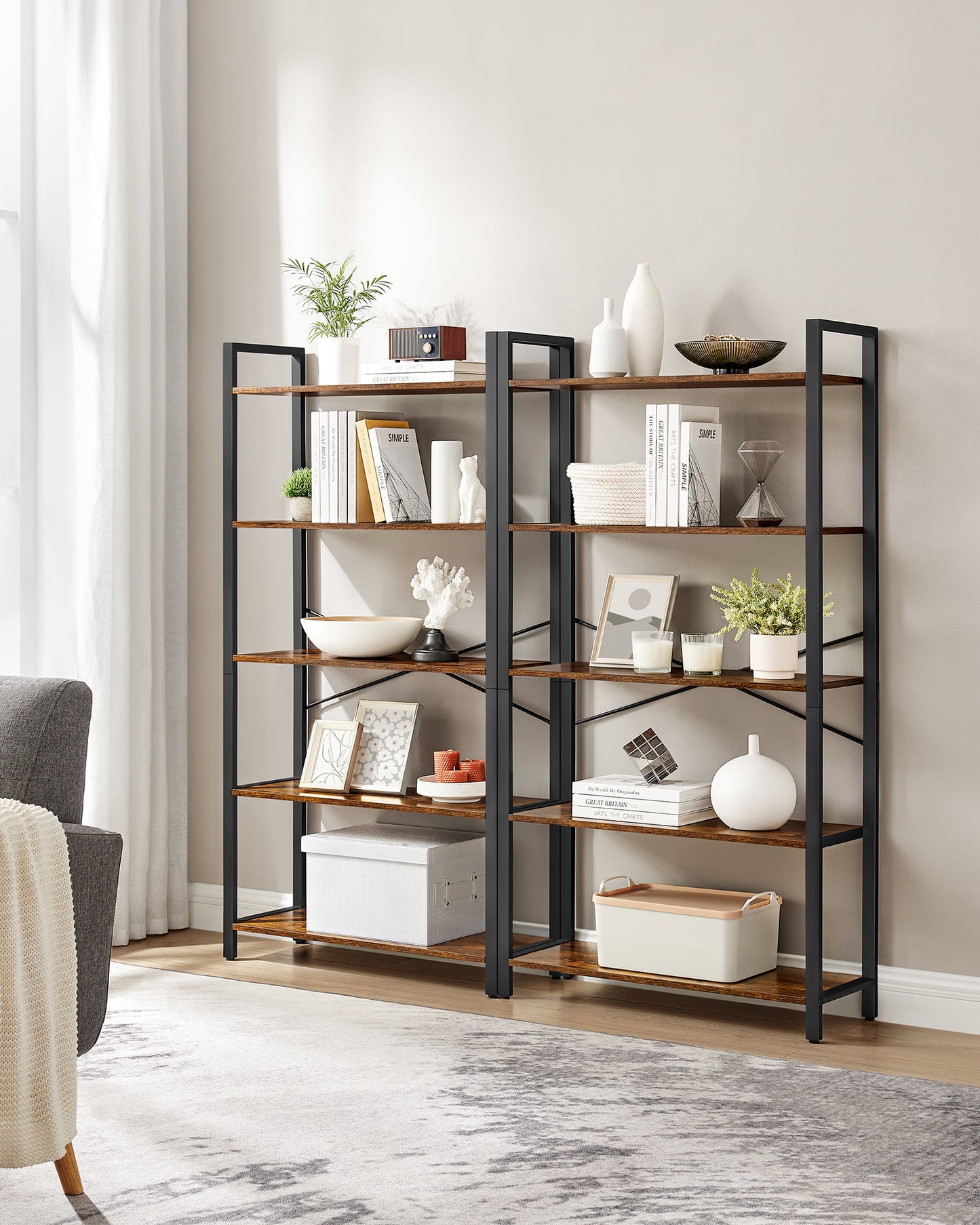 VASAGLE 5-Tier Bookshelf, Tall Bookcase, Shelving Unit
