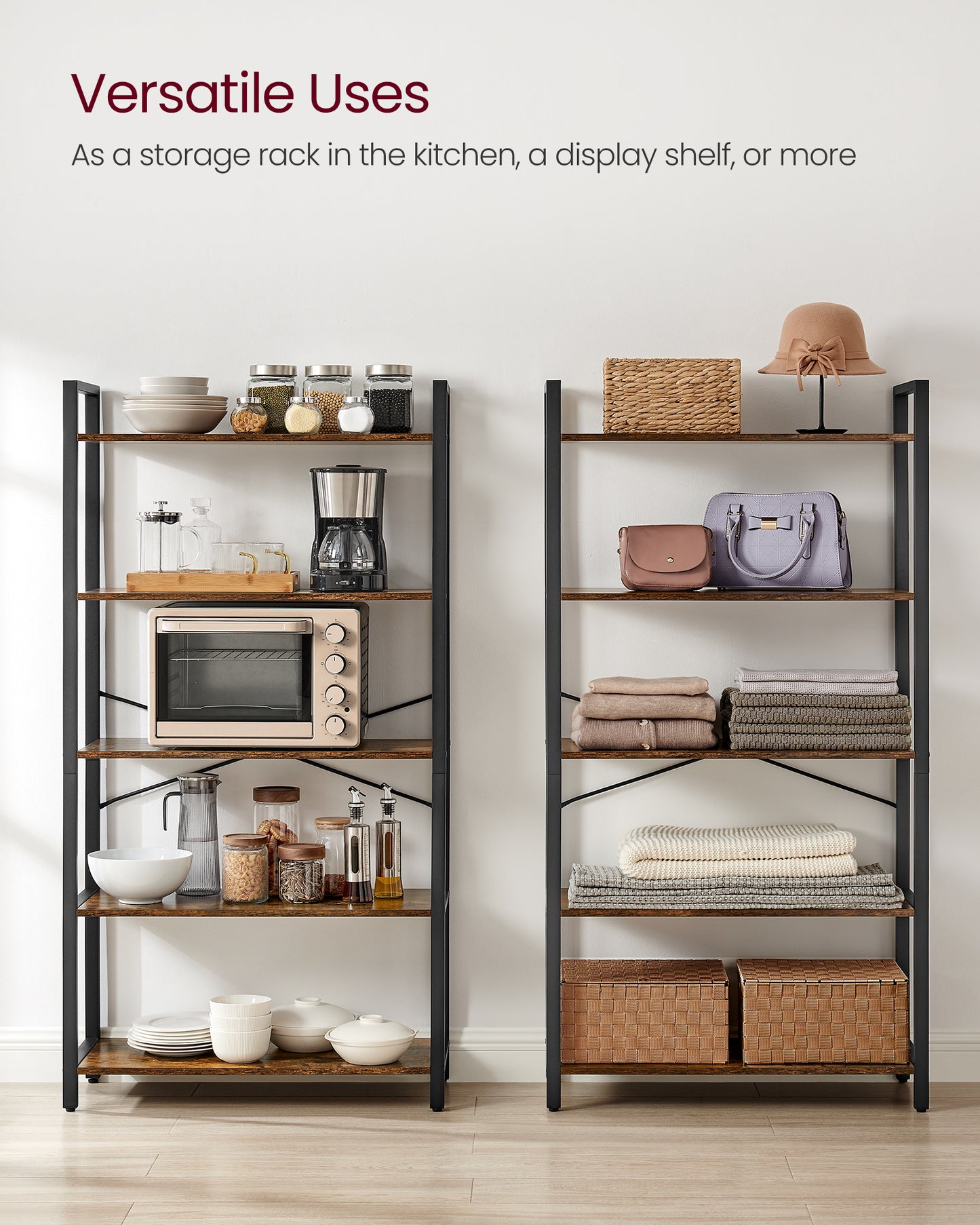 VASAGLE 5-Tier Bookshelf, Tall Bookcase, Shelving Unit