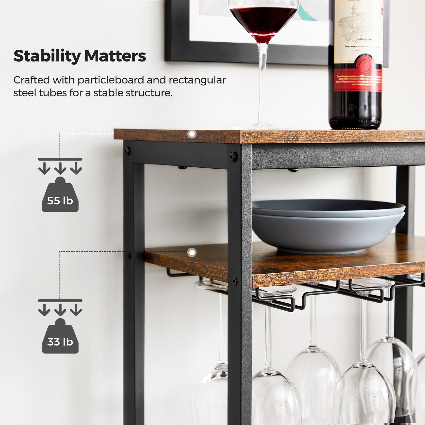 VASAGLE Wine Rack, Holds 20 Bottles, Wine Holder