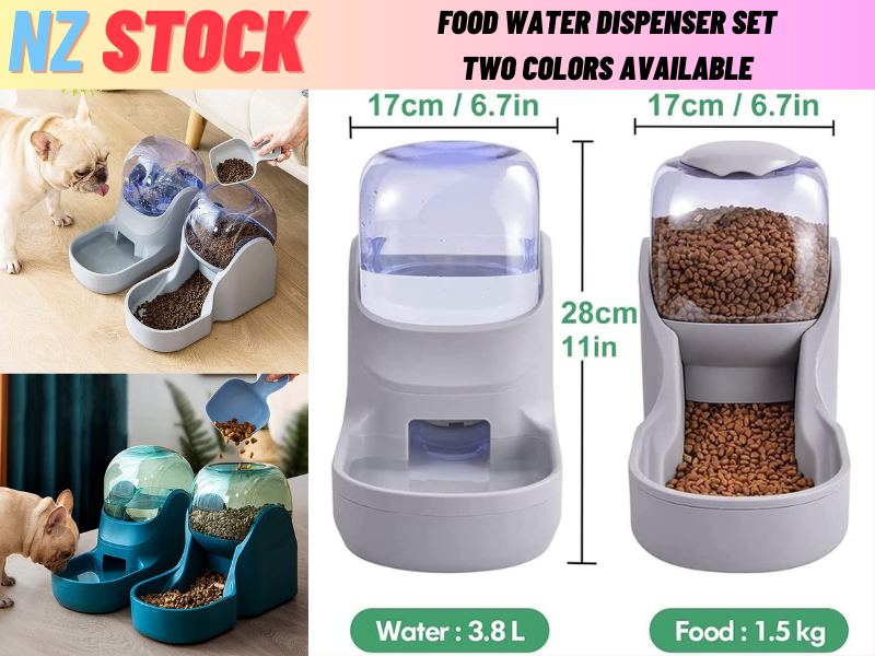 Pet  Food Feeder Water Dispenser Food Feeder Set Gray