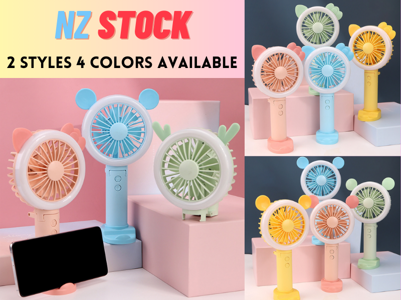 Portable Rechargeable Foldable Fan with LED Mouse - Pink
