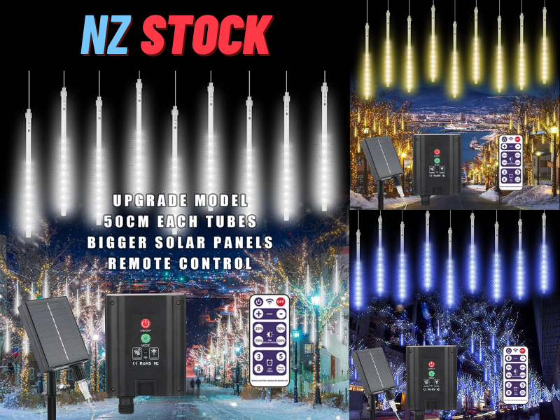 288 LED 8 Tubes Solar Meteor Shower Christmas Lights Outdoor - Blue