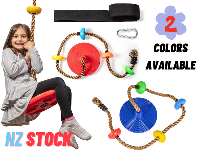 Climbing Rope Tree Swing with Platforms and Disc Swings Seat Playground Swingset Blue