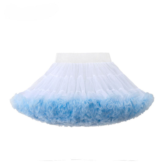 Girls Reversible Tutu Skirt Mesh Tulle Layered Puffy Petticoat Blue S/M