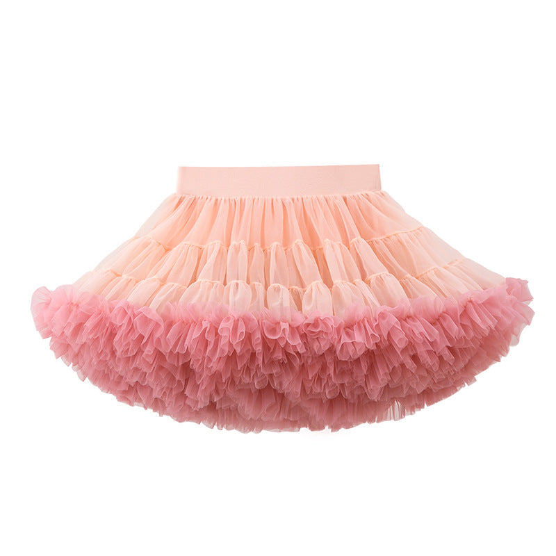 Girls Reversible Tutu Skirt Mesh Tulle Layered Puffy Petticoat Pink S/M