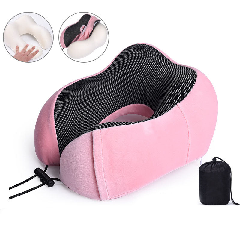 Travel Pillow Memory Foam Neck Pillow with Washable Cover Pink