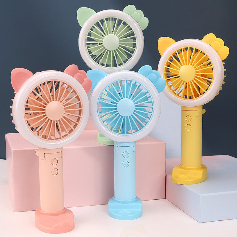 Portable Rechargeable Foldable Fan with LED Kitty Pink