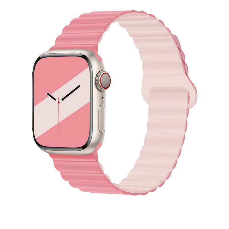 Magnetic Silicone Apple Watch Band Pink White 42mm/44mm/45mm