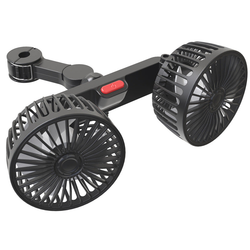 Dual-Head Car Fan – Quiet Cooling with 3 Speeds, 360° Rotation & 180cm USB Cable