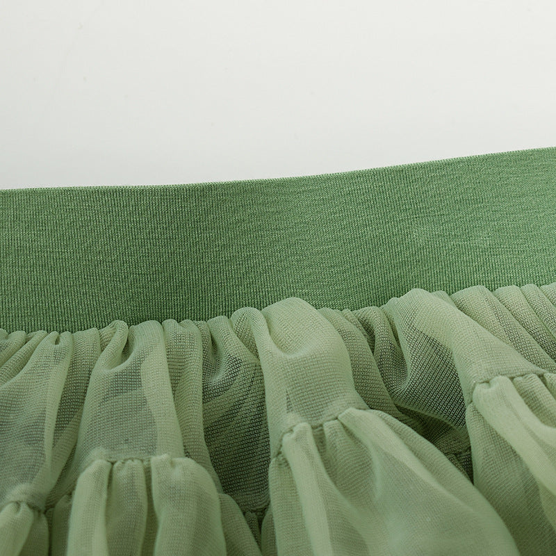 Girls Reversible Tutu Skirt Mesh Tulle Layered Puffy Petticoat Green S/M