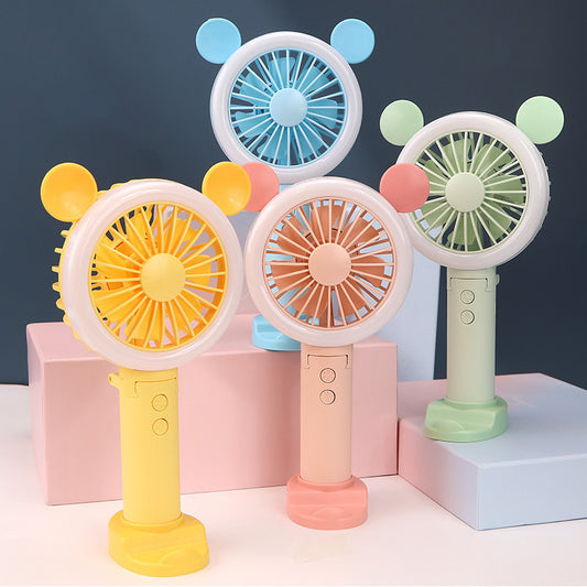 Portable Rechargeable Foldable Fan with LED Mouse - Pink