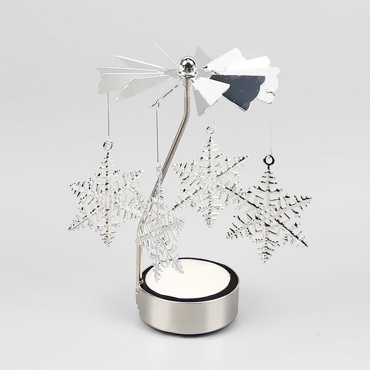 Rotating Candle Holder Metal Silver Tealight Candle Holder - Snow