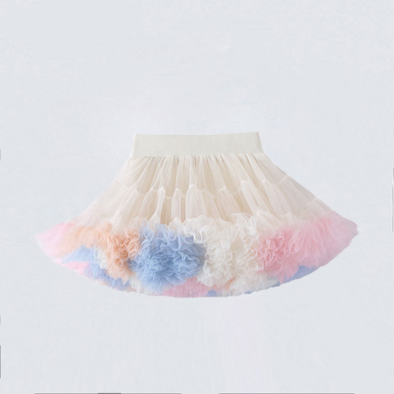 Girls Reversible Tutu Skirt Mesh Tulle Layered Puffy Petticoat Rainbow S/M