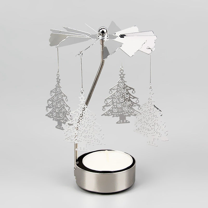 Rotating Candle Holder Metal Silver Tealight Candle Holder - Xmas' tree