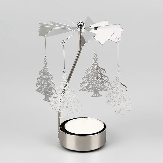 Rotating Candle Holder Metal Silver Tealight Candle Holder - Xmas' tree
