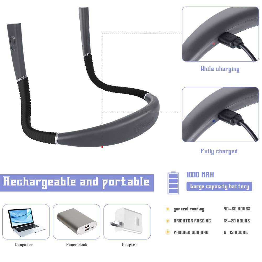 LED Neck Reading Light Rechargeable Book Light for Reading in Bed  3 Colors, 3 Brightness Levels