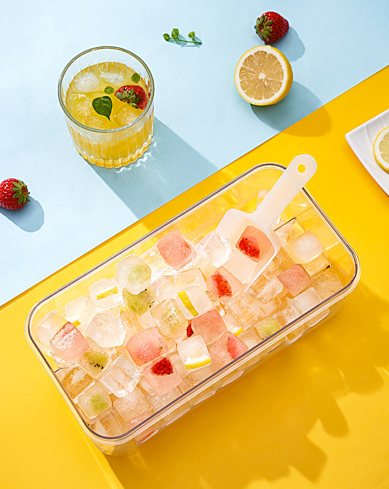 Press to Release Stackable 64Pcs Ice Molds Trays with Ice container Ice Maker Blue