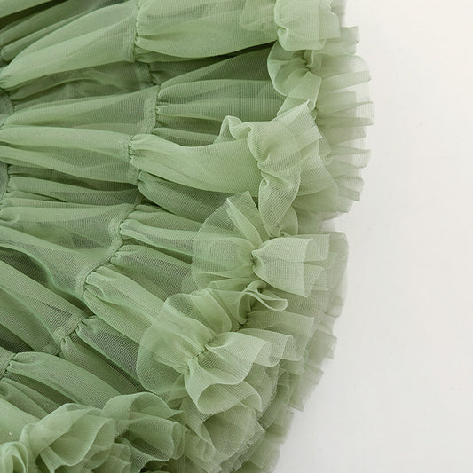 Girls Reversible Tutu Skirt Mesh Tulle Layered Puffy Petticoat Blue S/M