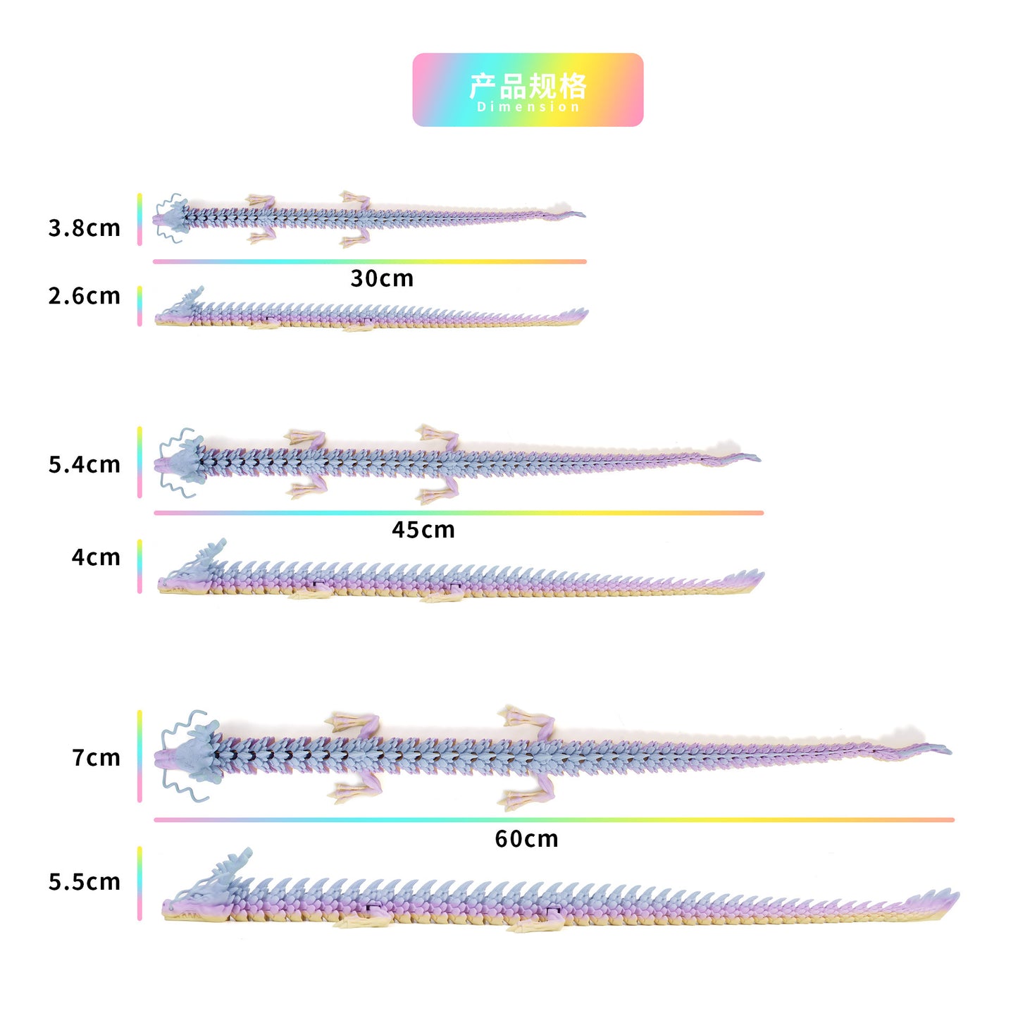 3D Printed Dragon Figurine Articulated Model Toy Puple Black