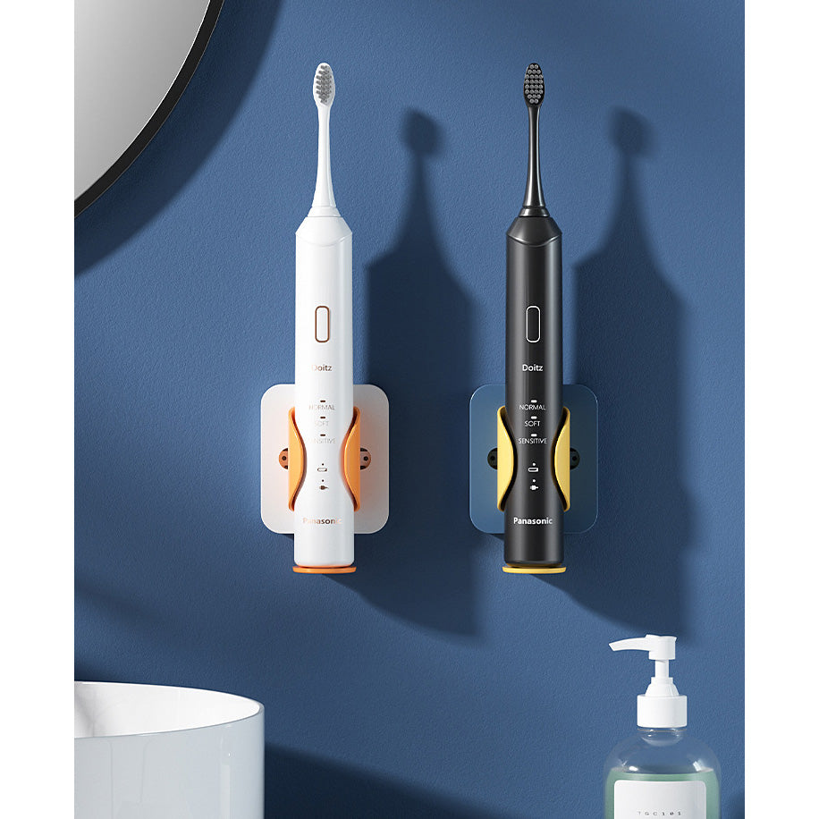 2 Pack Electric Toothbrush Hanger Punch-Free Wall-Mounted Toothbrush Rack White Orange
