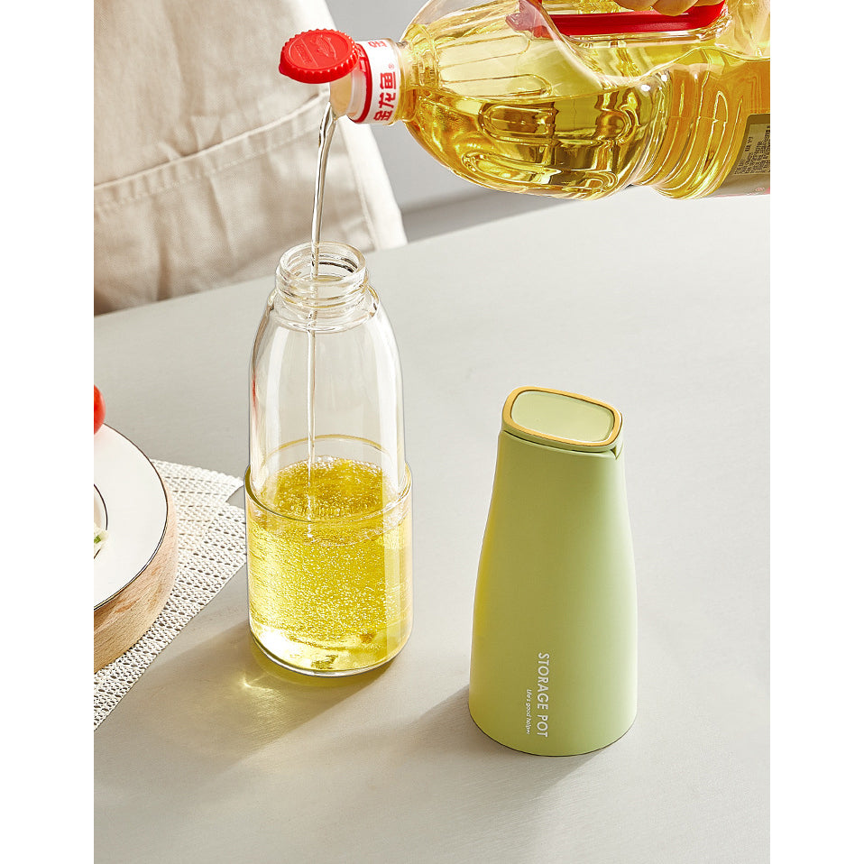 Oil Bottle 500ml Glass Oil Dispenser, Oil and Vinegar Dispenser with Silica Gel Pourers - Green