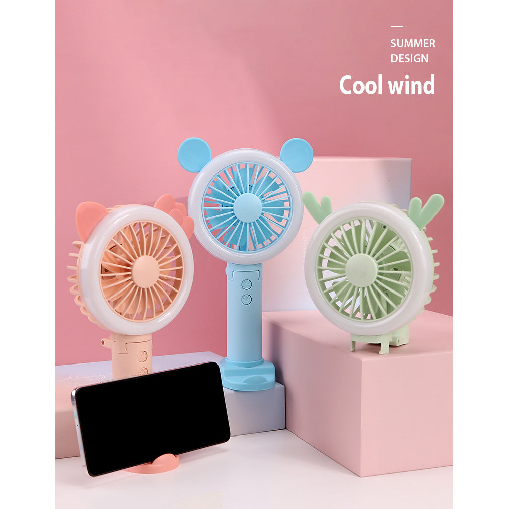 Portable Rechargeable Foldable Fan with LED Mouse - Blue