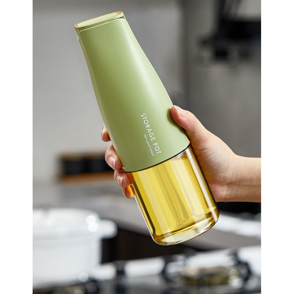 Oil Bottle 500ml Glass Oil Dispenser, Oil and Vinegar Dispenser with Silica Gel Pourers - Green