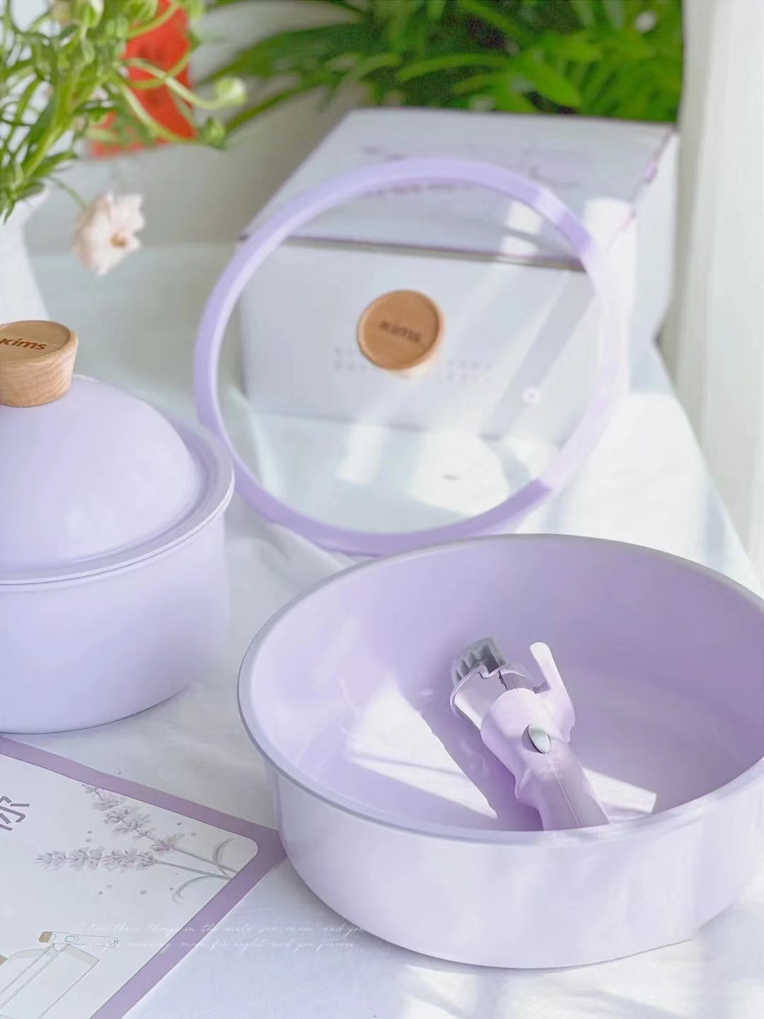 KIMS COOK All Cooker type 18cm Milk Pot + 24cm Fry Pan Set (6pcs) - Purple