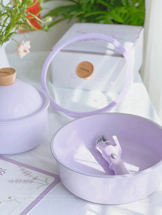 KIMS COOK All Cooker type 18cm Milk Pot + 24cm Fry Pan Set (6pcs) - Purple