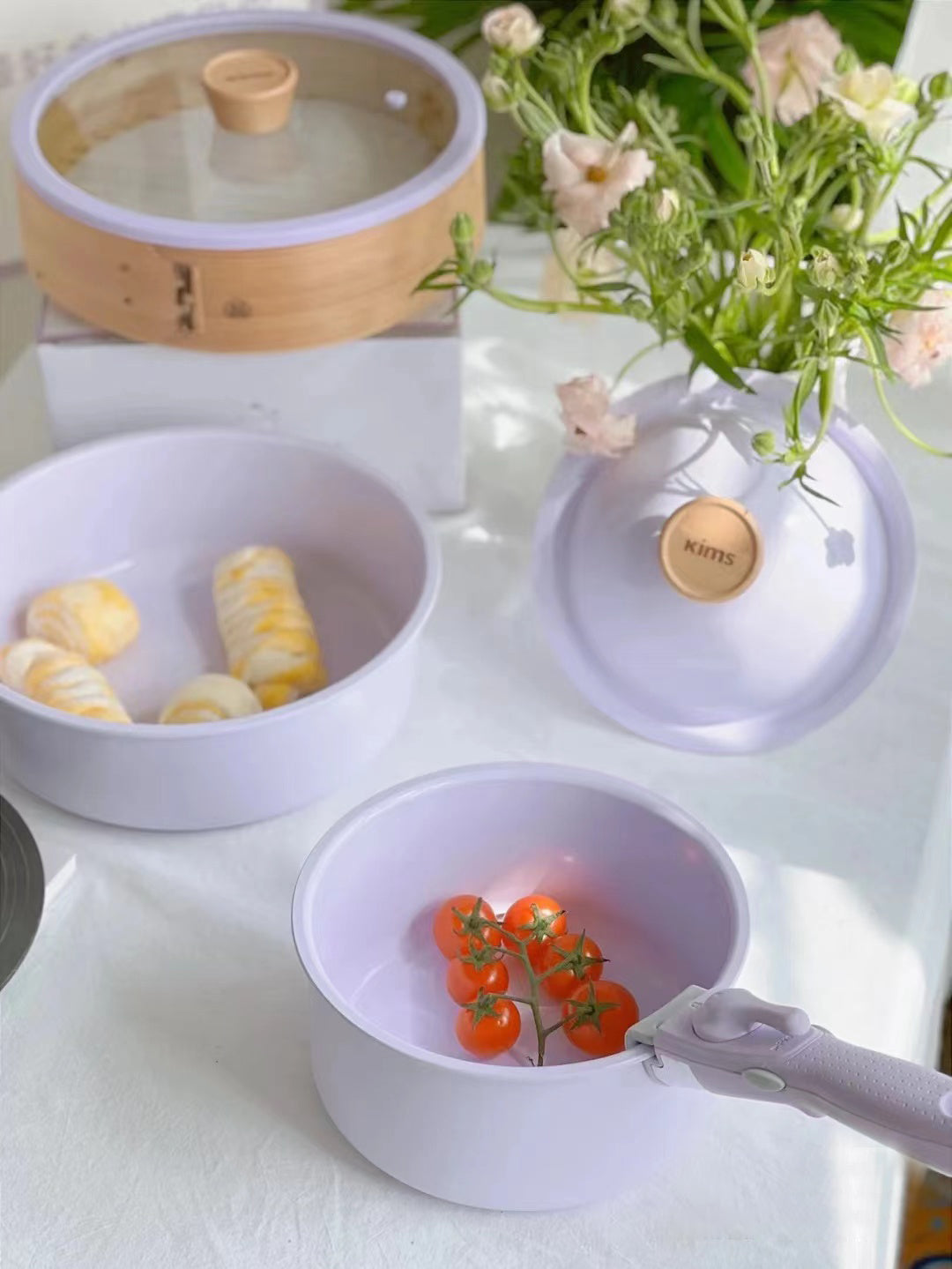 KIMS COOK All Cooker type 18cm Milk Pot + 24cm Fry Pan Set (6pcs) - Purple