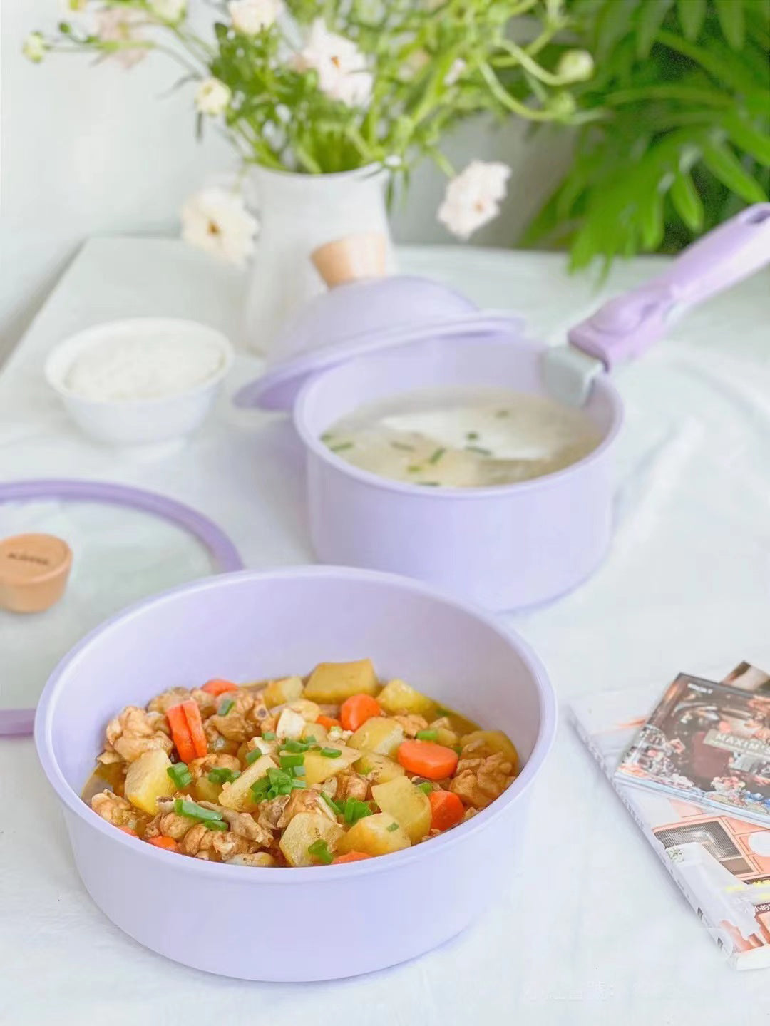 KIMS COOK All Cooker type 18cm Milk Pot + 24cm Fry Pan Set (6pcs) - Purple